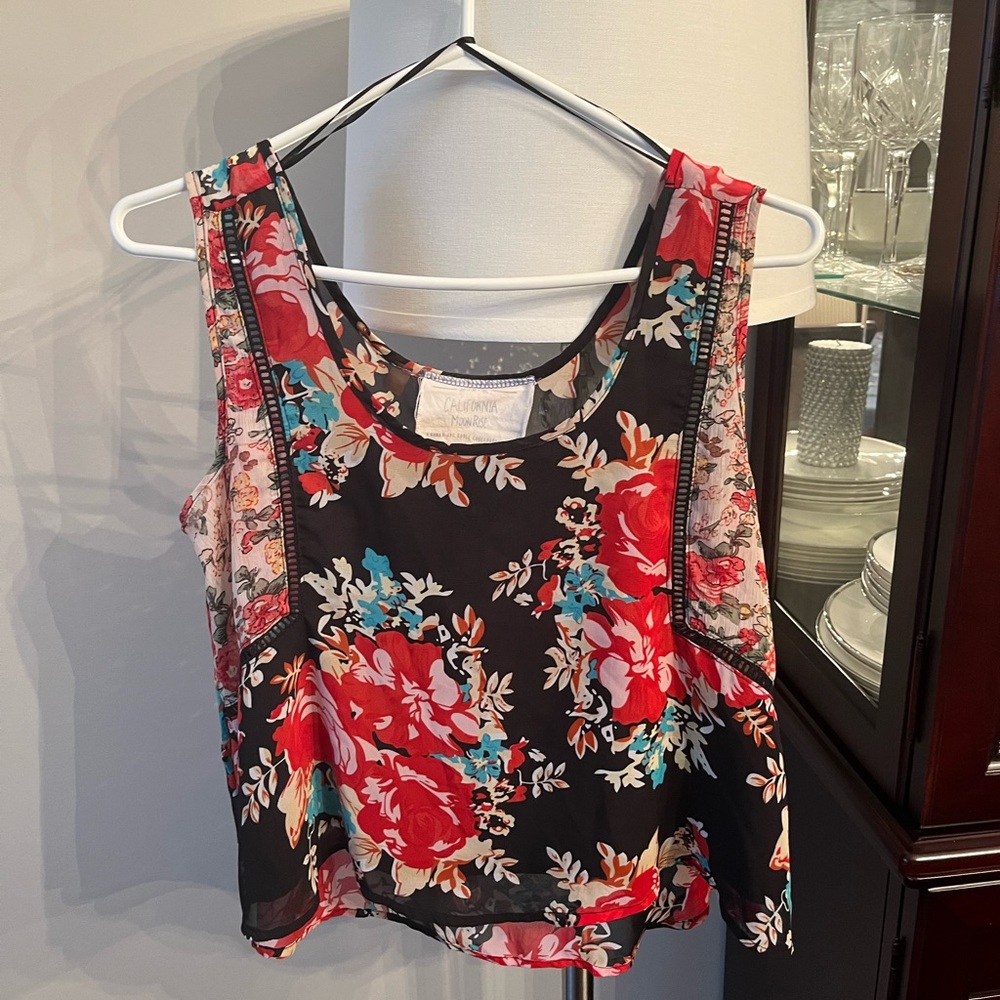 Floral Sleeveless Blouse - Black, Red, Blue